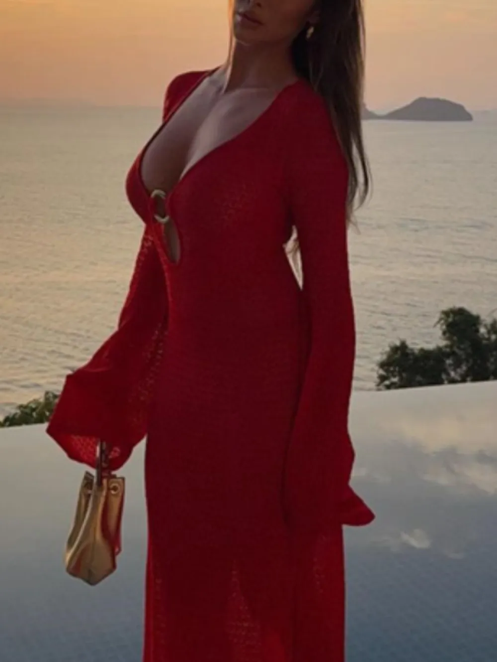 Slit Plunge Flare Sleeve Cover-Up Dress, image 11