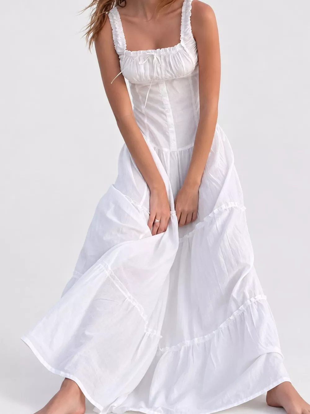 Ruffled Square Neck Tiered Maxi Dress