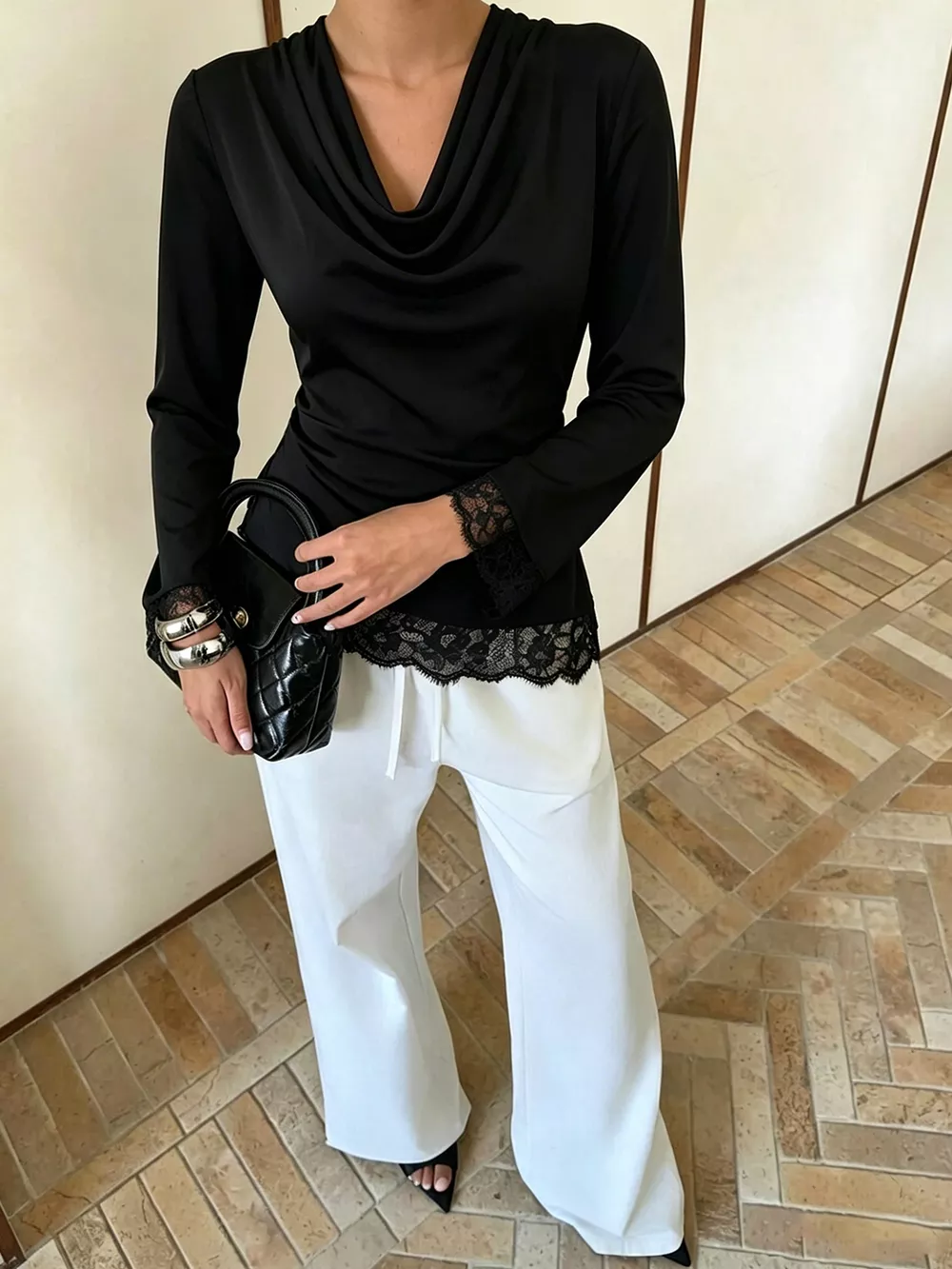 Lace Trim Cowl Neck Blouse, image 4