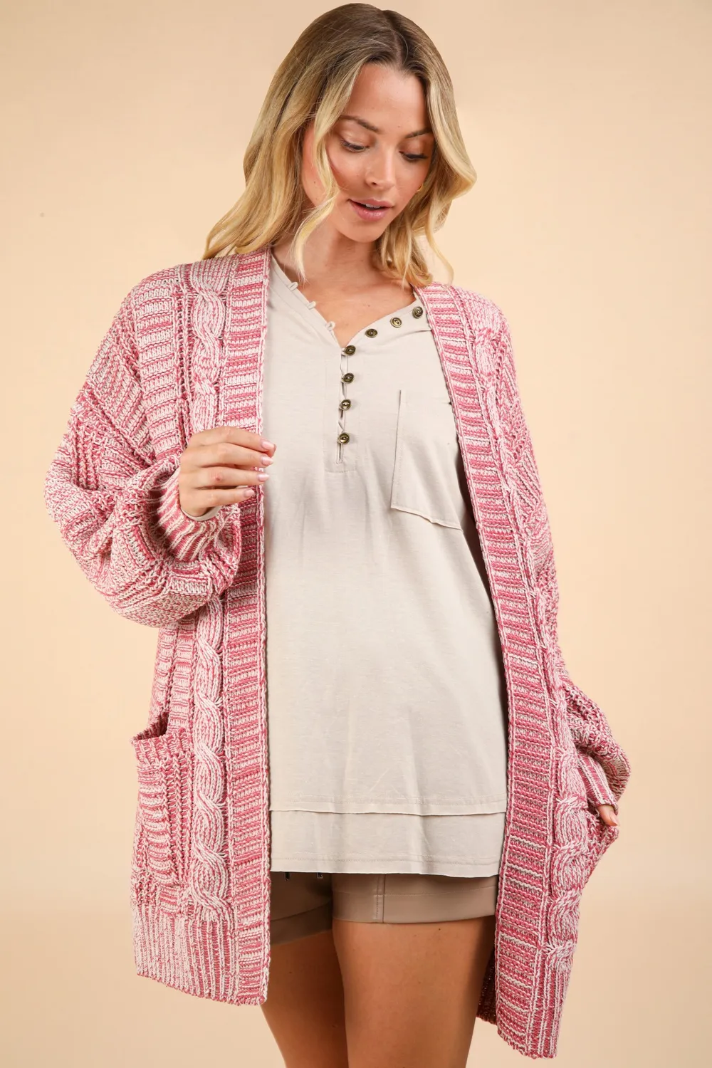 Cable Knit Open Front Cardigan, image 3