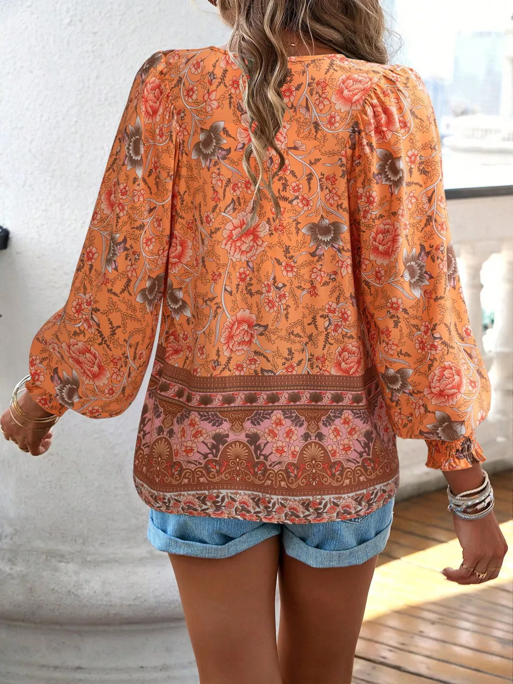 Floral Print Tie Neck Bohemian Blouse, image 16