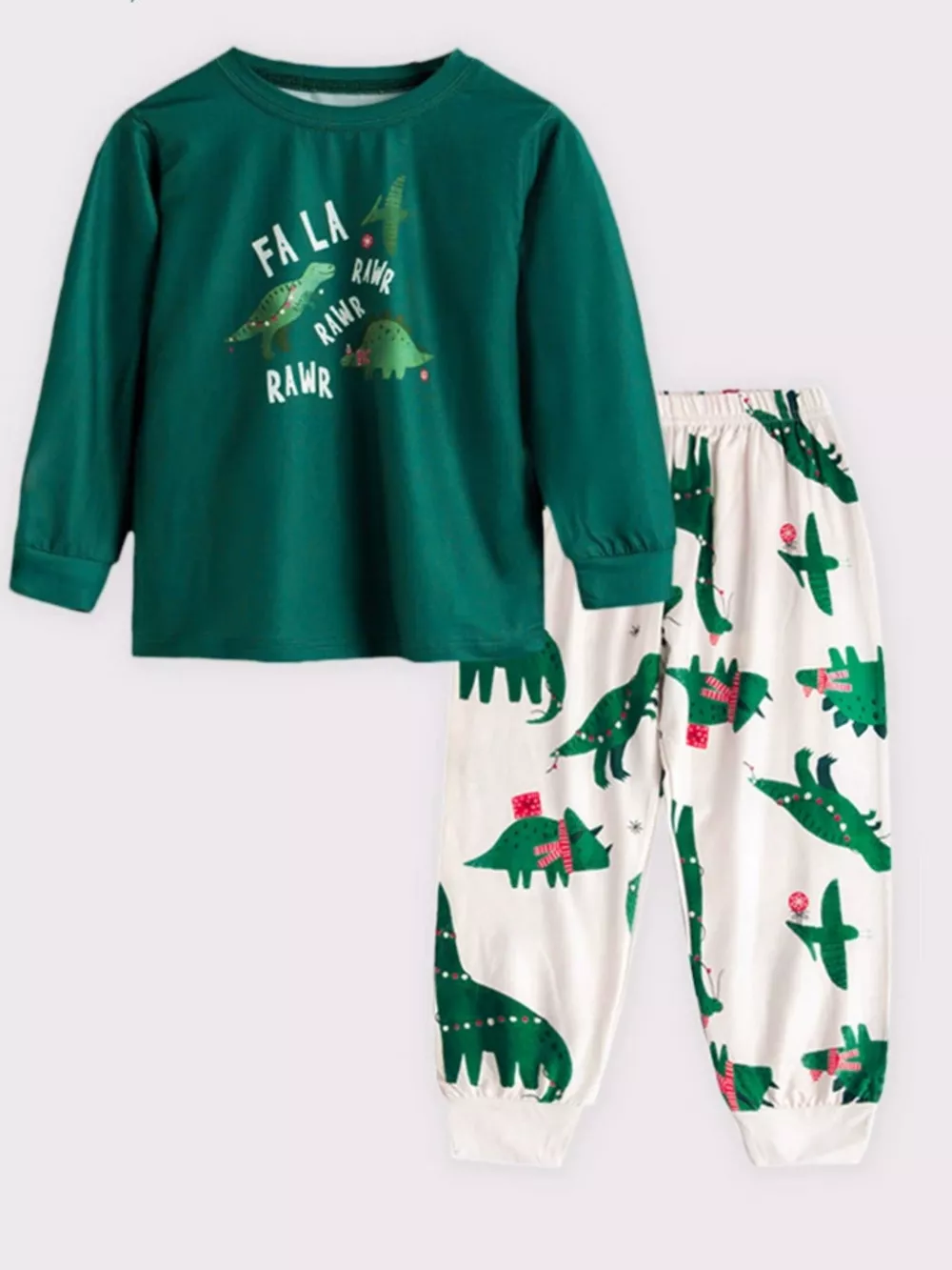 Children's Dinosaur Print Round Neck Pajama Set