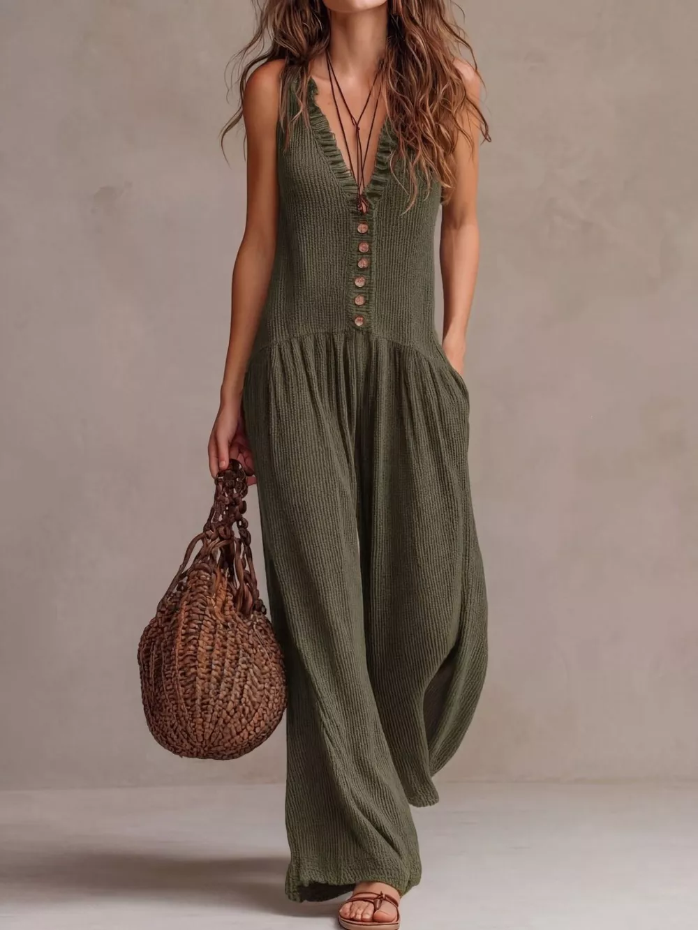 V-Neck Sleeveless Wide Leg Jumpsuit, image 3