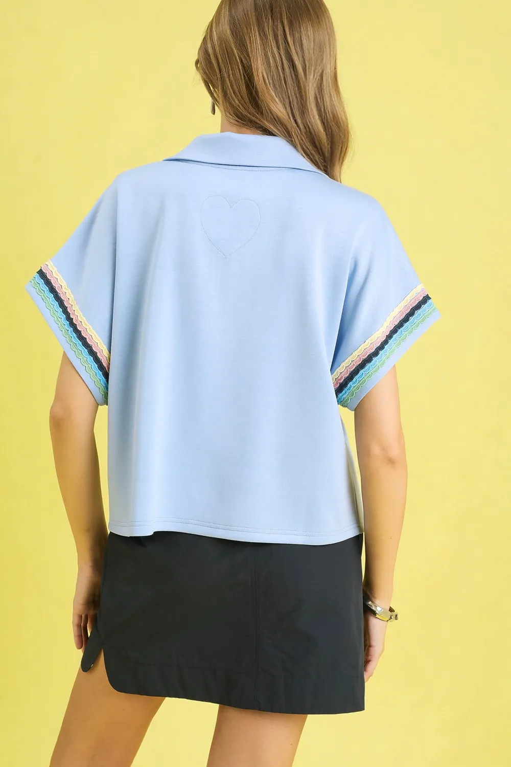 Contrast Trim Half Zip Collared Blouse, image 2