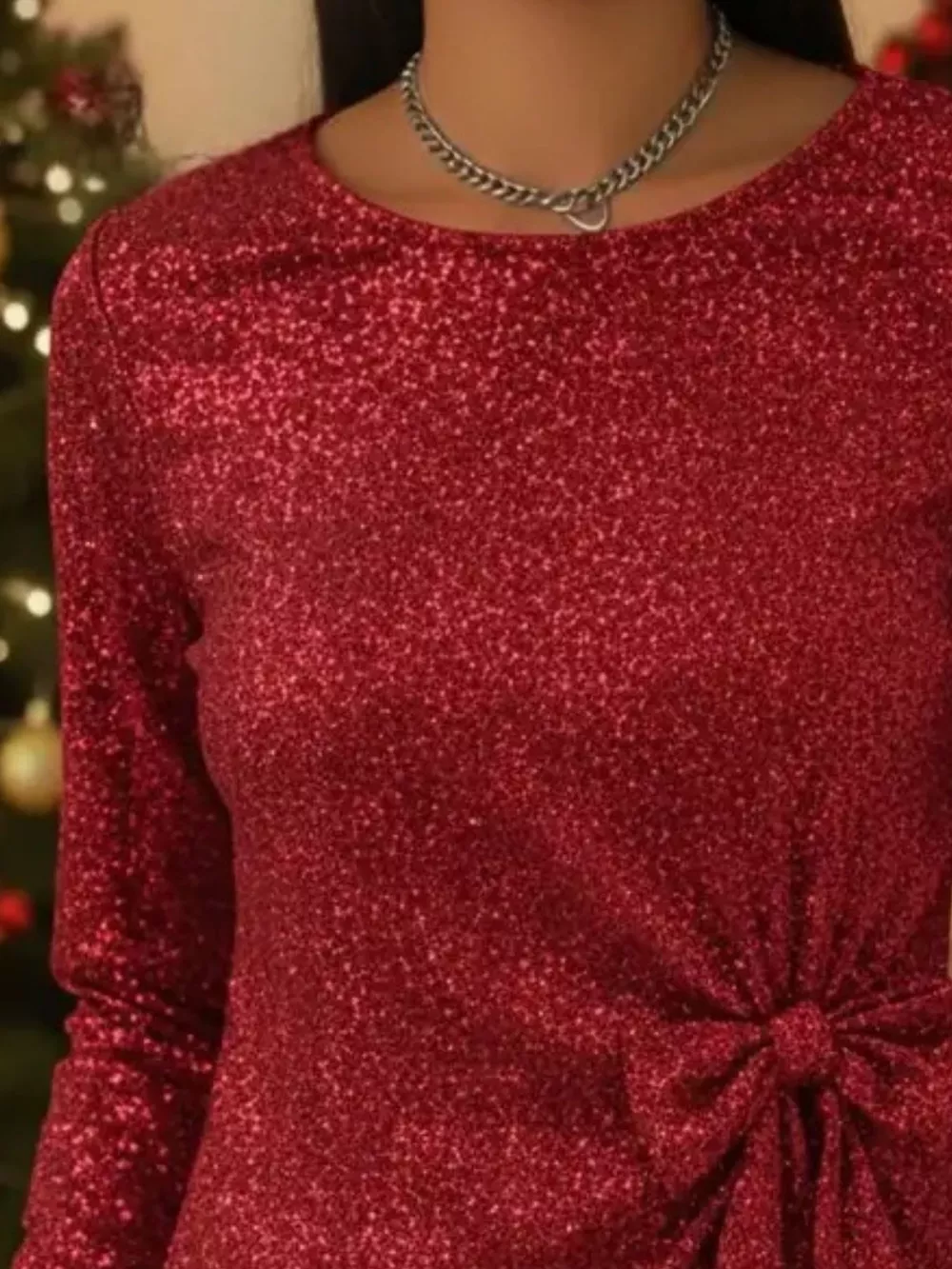 Full Size Sequin Bow-Knot Long Sleeve Top Plus Size, image 12