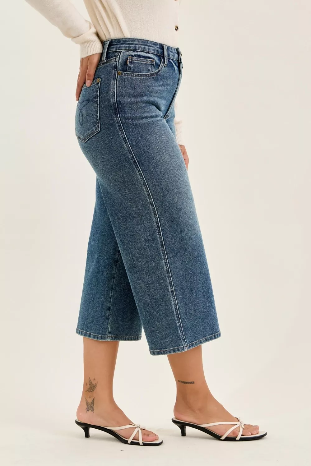 High Waist "Dottie" Wide Crop Md Quarry Fade Jeans, image 3