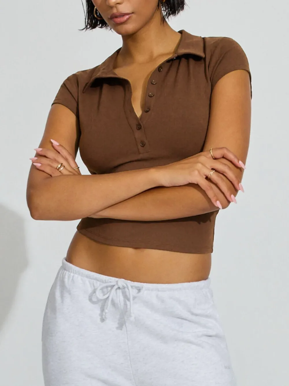 Collared Neck Short Sleeve Top, image 3