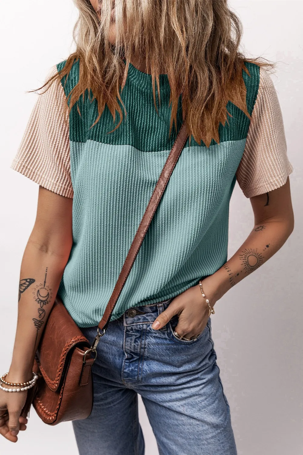Color Block Round Neck Short Sleeve T-Shirt, image 10