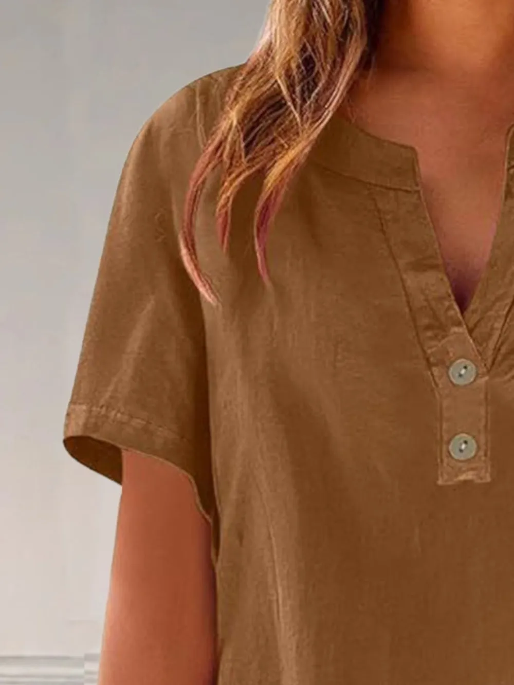 Full Size Notched Short Sleeve Blouse Plus Size, image 15