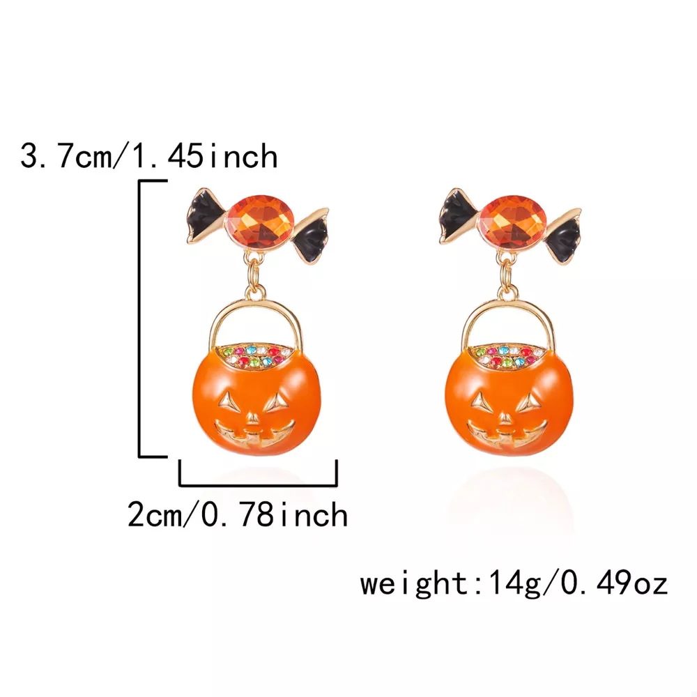 Halloween Rhinestone Pumpkin Dangle Earrings, image 6
