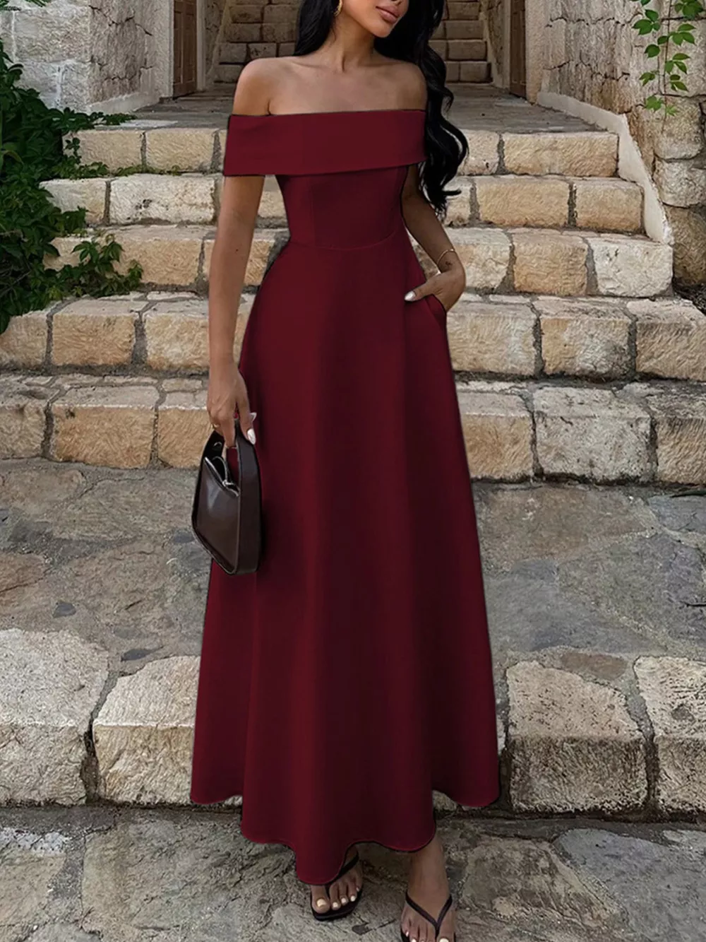 Off-Shoulder A-Line Maxi Dress, image 9