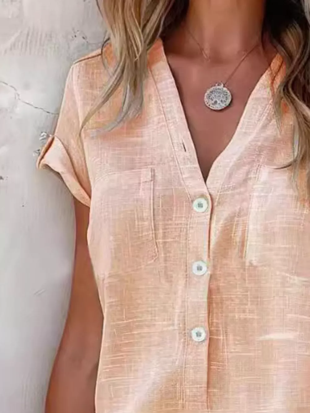 Full Size Casual V-Neck Button-Up Top Plus Size, image 5
