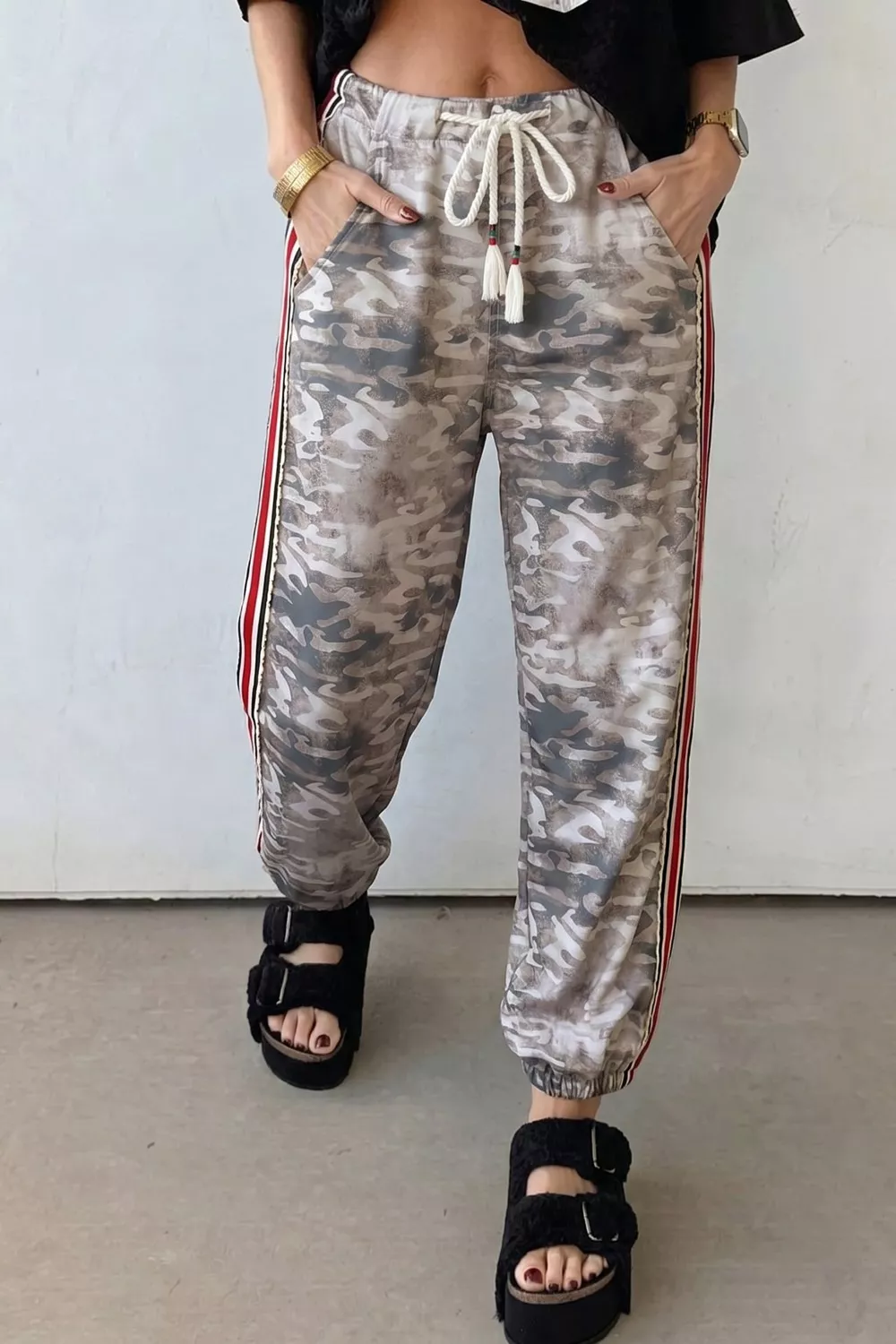 Camo Print Drawstring Waist Joggers, image 6