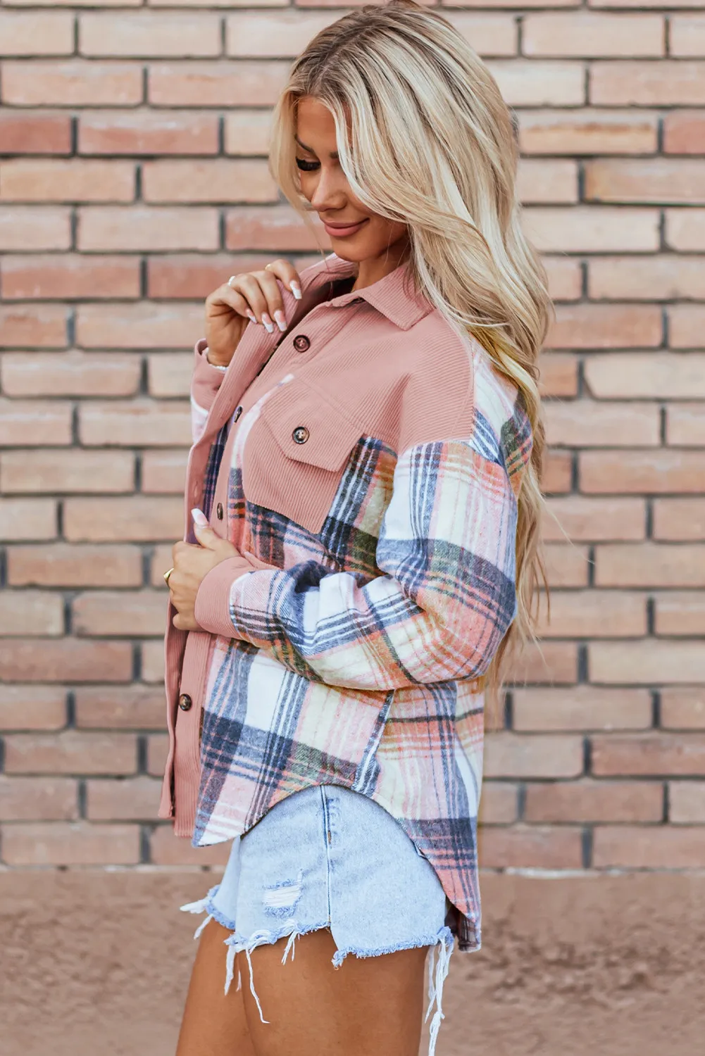 Plaid Button Up Long Sleeve Shacket, image 7