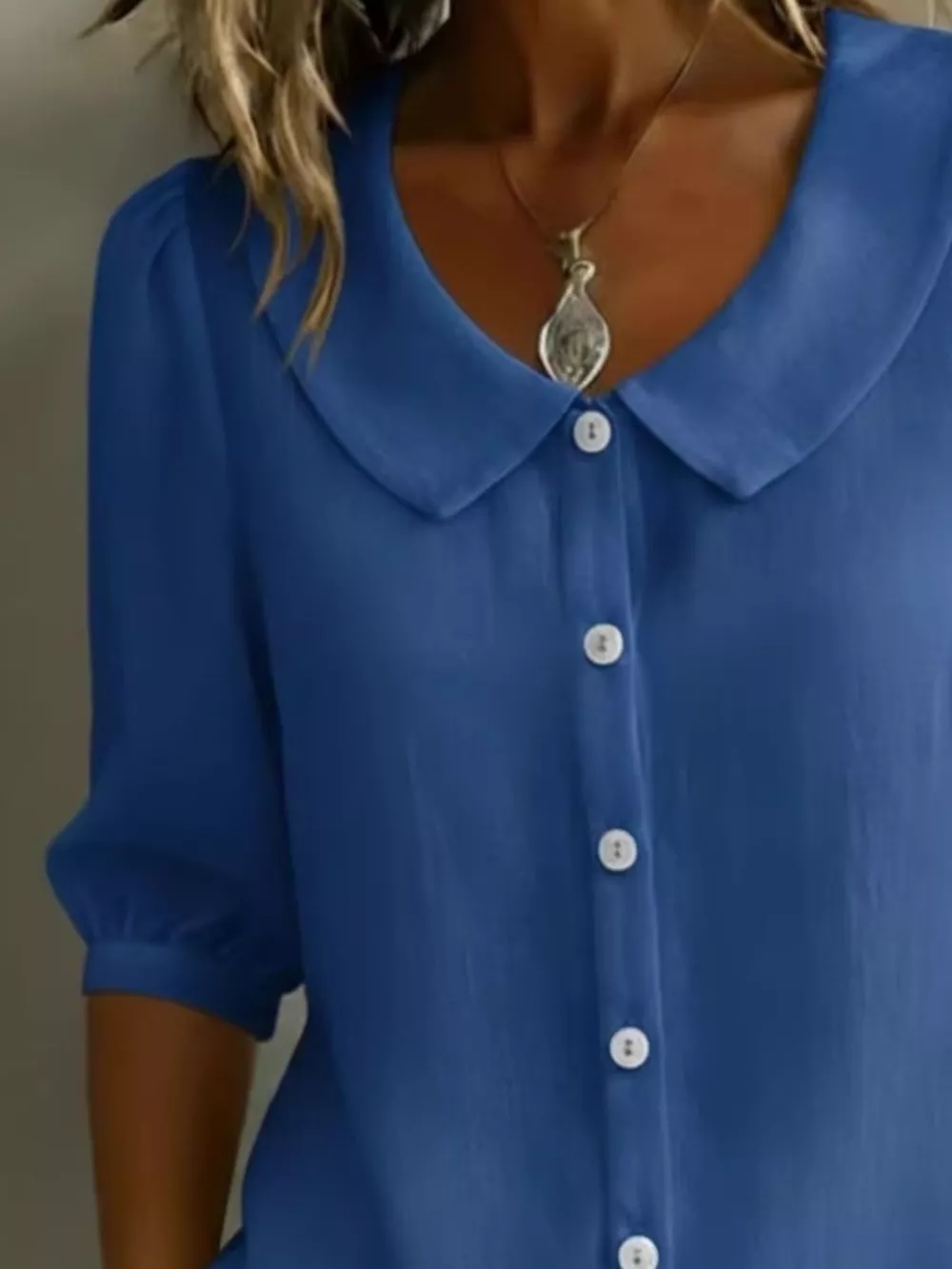 Full Size Peter Pan Collar Button-Down Shirt Plus Size, image 9