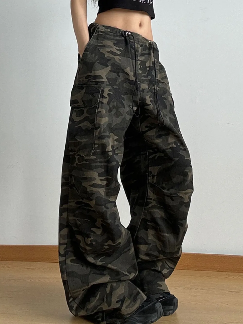 Drawstring Camouflage Cargo Wide Leg Jeans, image 6