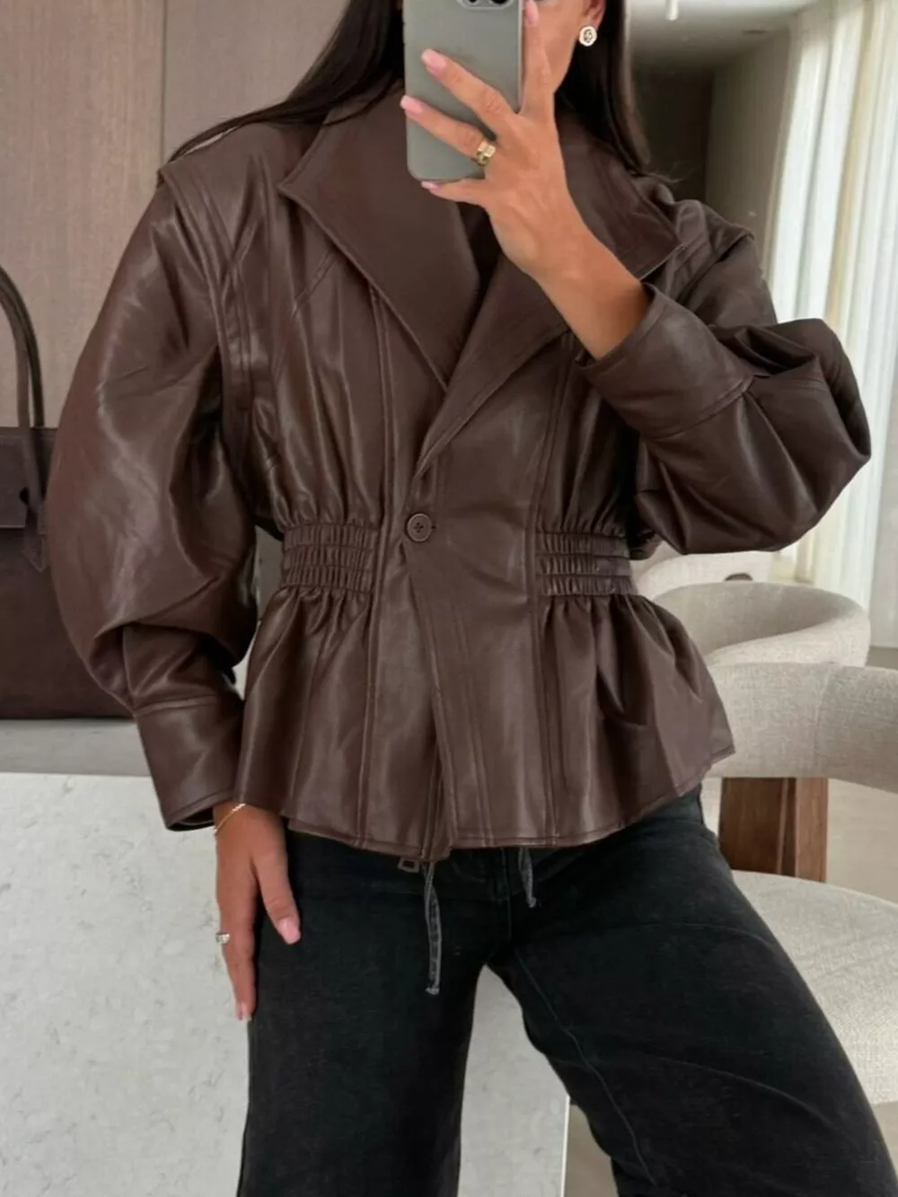 Peplum Waist Leather Jacket, image 7