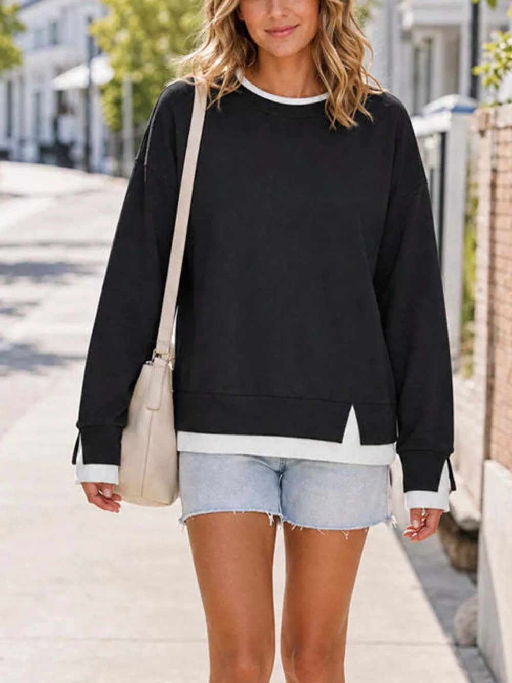 Crewneck Sweatshirt with Contrast Ribbed Trim, image 11