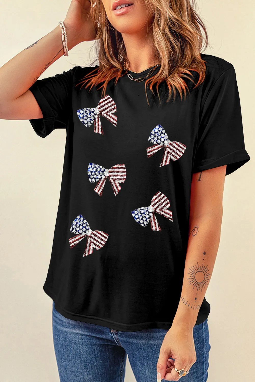 US Flag Round Neck Short Sleeve T-Shirt, image 3