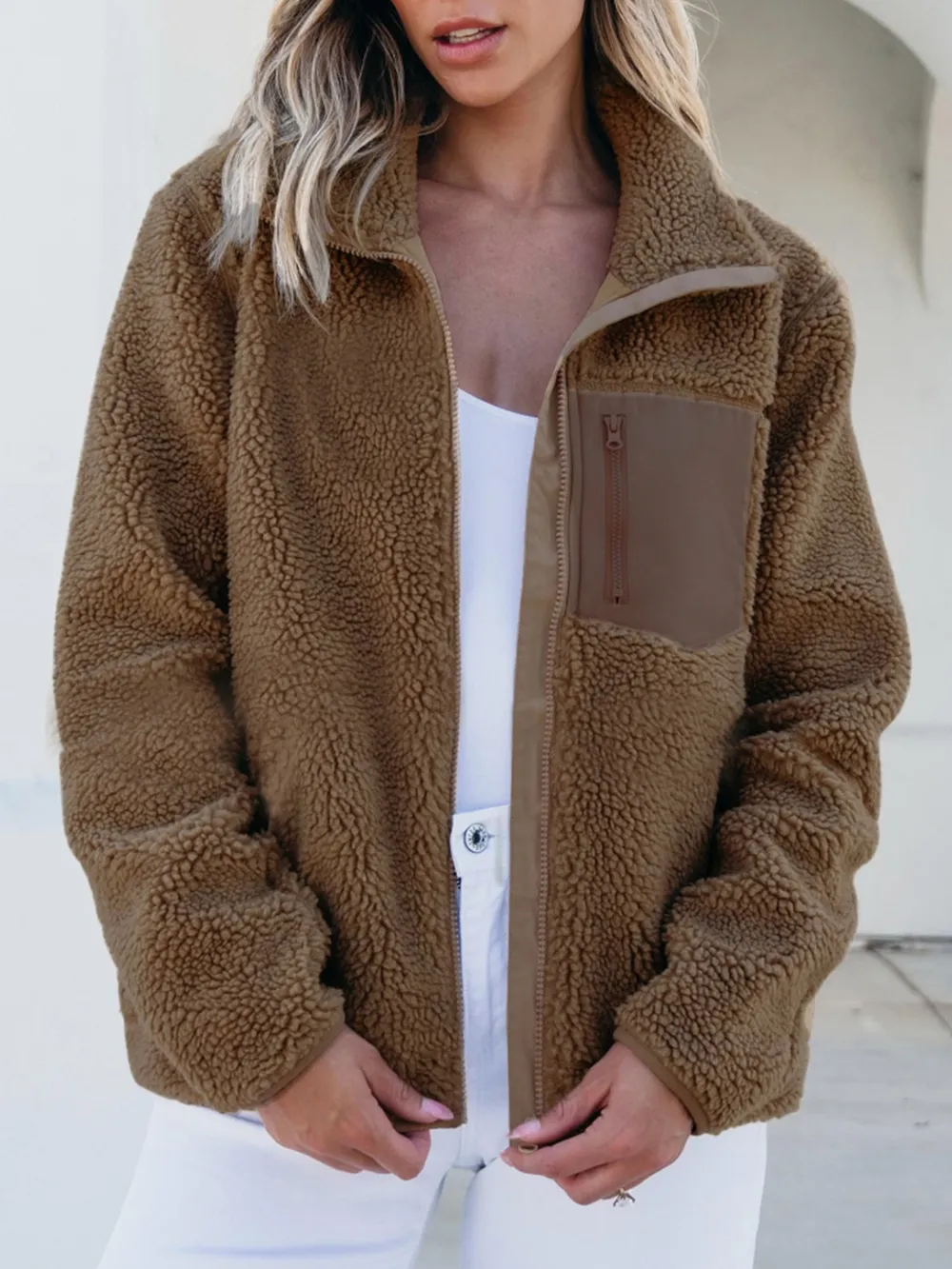 Zip Up Long Sleeve Plush Jacket, image 2