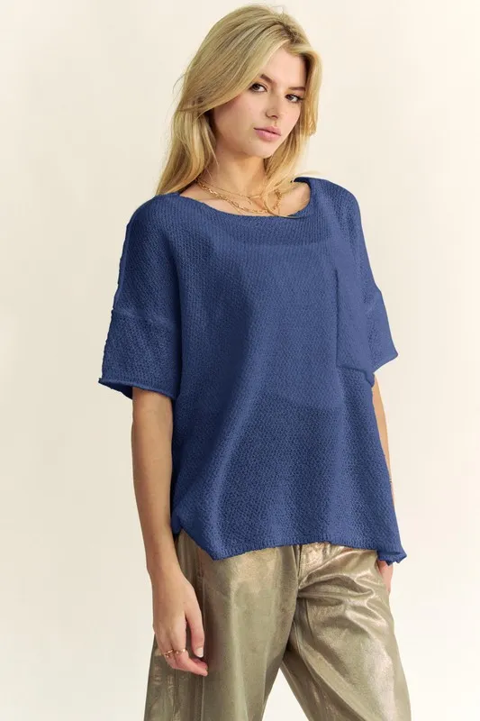 High-Low Round Neck Knit Top, image 2