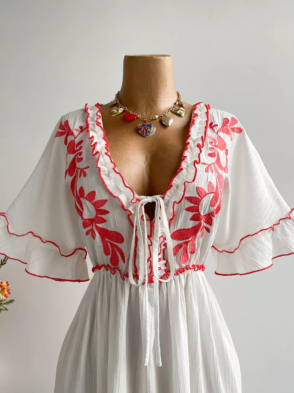 Plus Size Front Tie Maxi Dress with Floral Embroidered, image 8