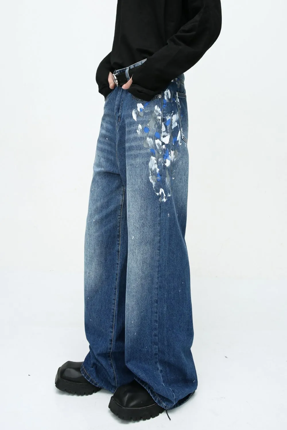 Watercolor Wide Leg Jeans with Pockets, image 2
