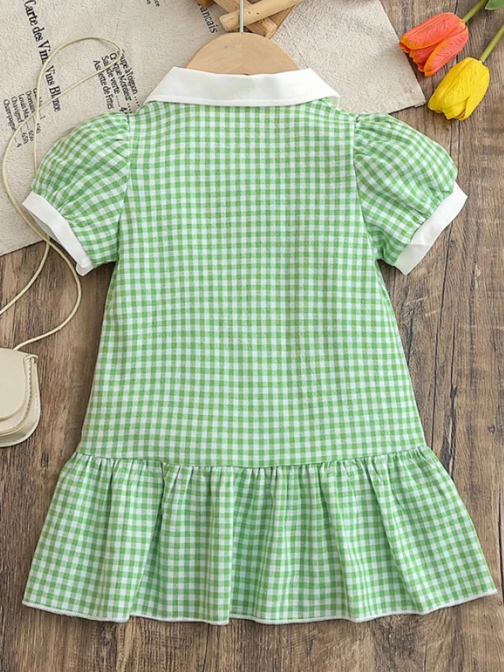 Children's Gingham Ruffle Hem Polo Dress, image 11