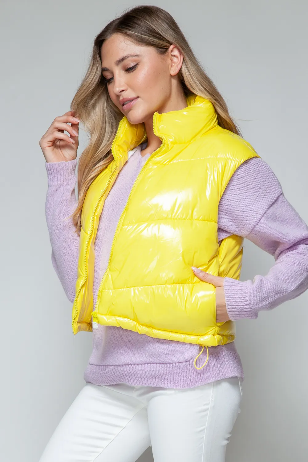 Zip Up Turtleneck Shiny Quilted Vest, image 7