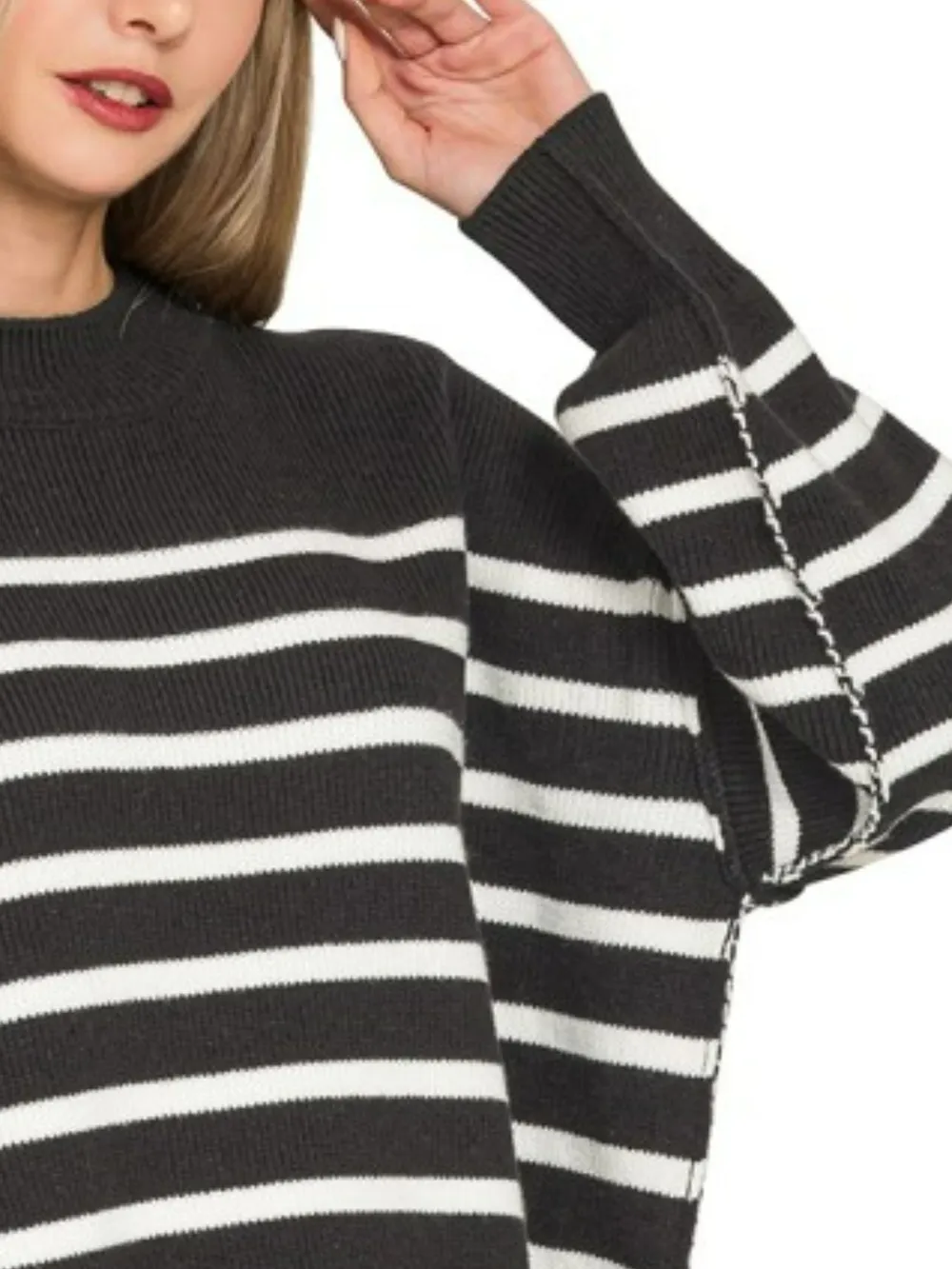 Exposed Seam Striped Oversized Sweater, image 3