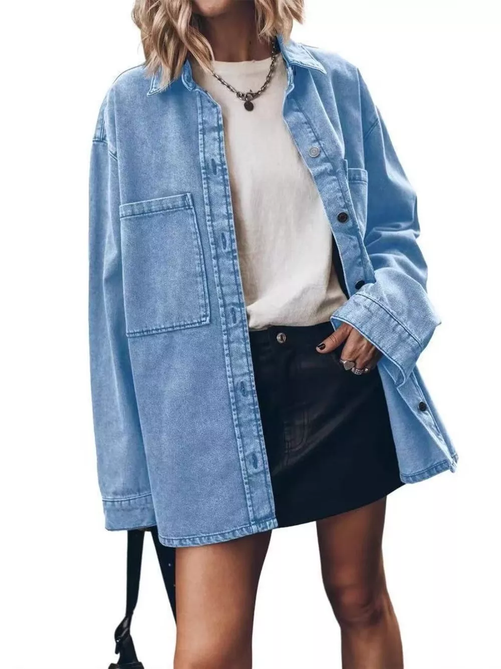 Oversized Button Up Denim Shirt, image 2