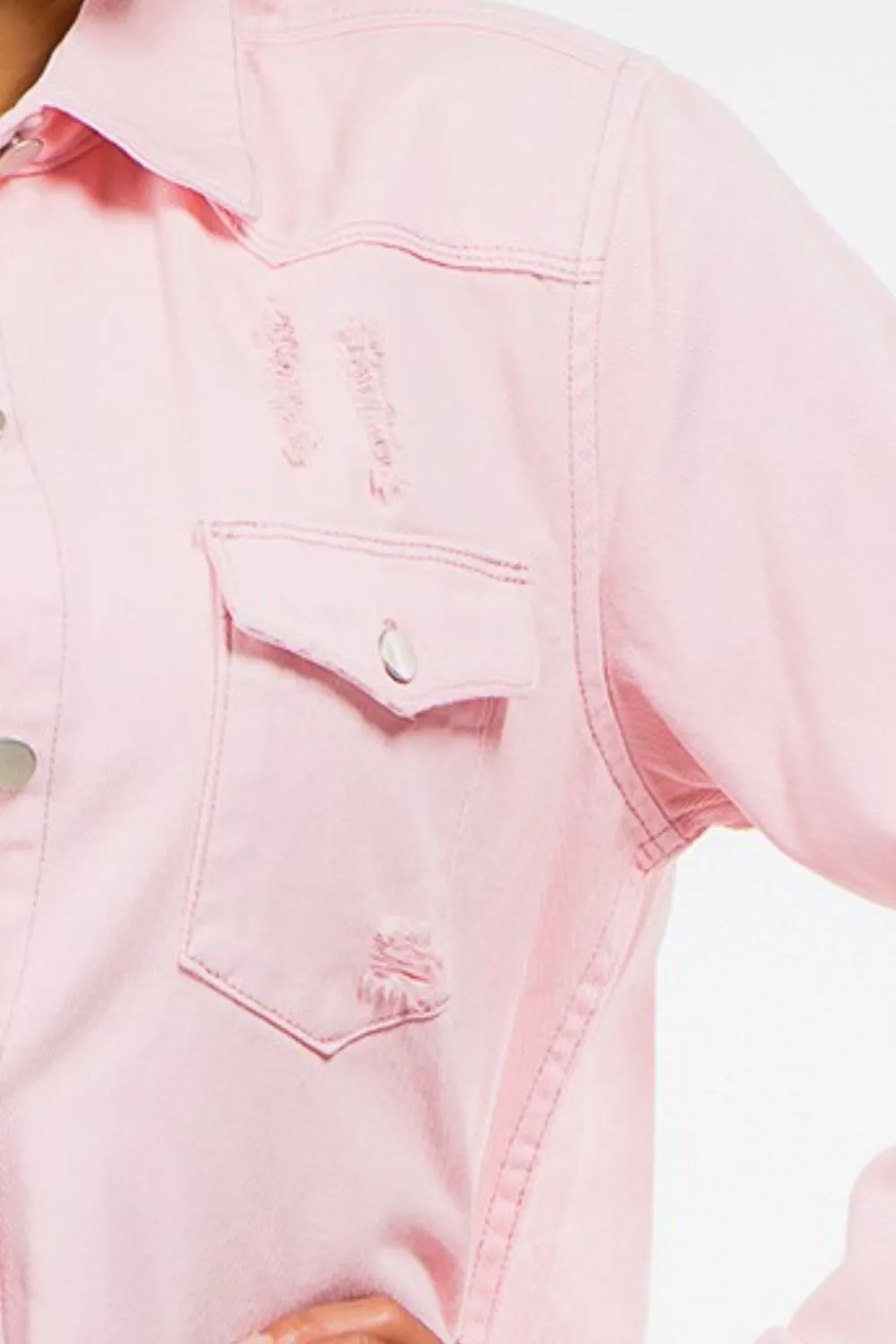 Frayed Hem Distressed Denim Jacket, image 3