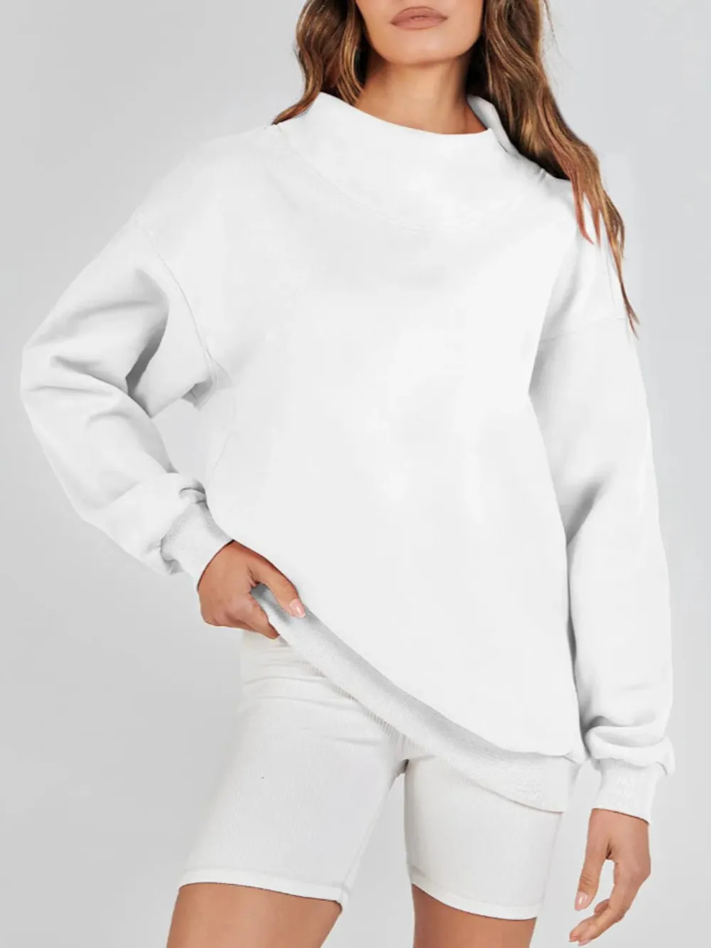 Mock Neck Drop Shoulder Long Sleeve Sweatshirt, image 6