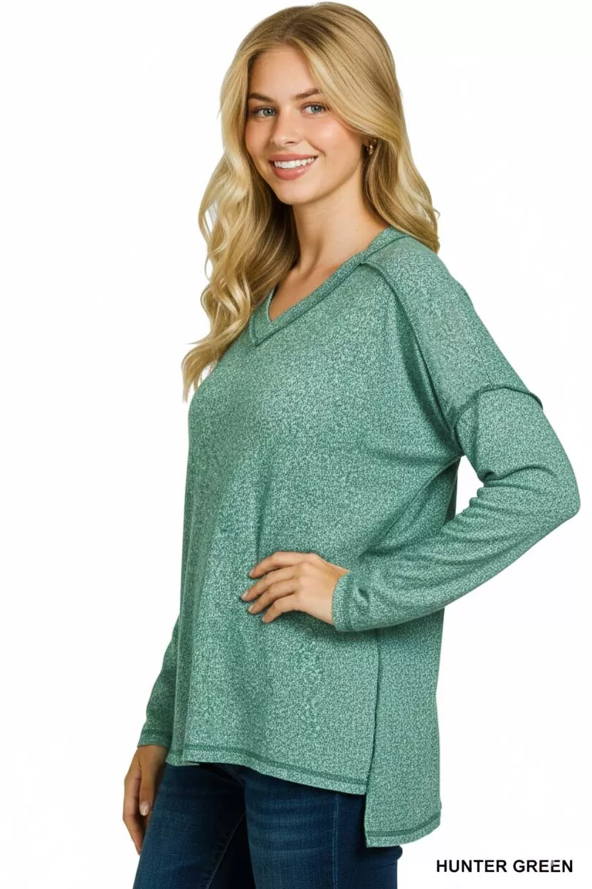 Soft Melange Hacci Exposed Seam Hi-low Tee, image 2