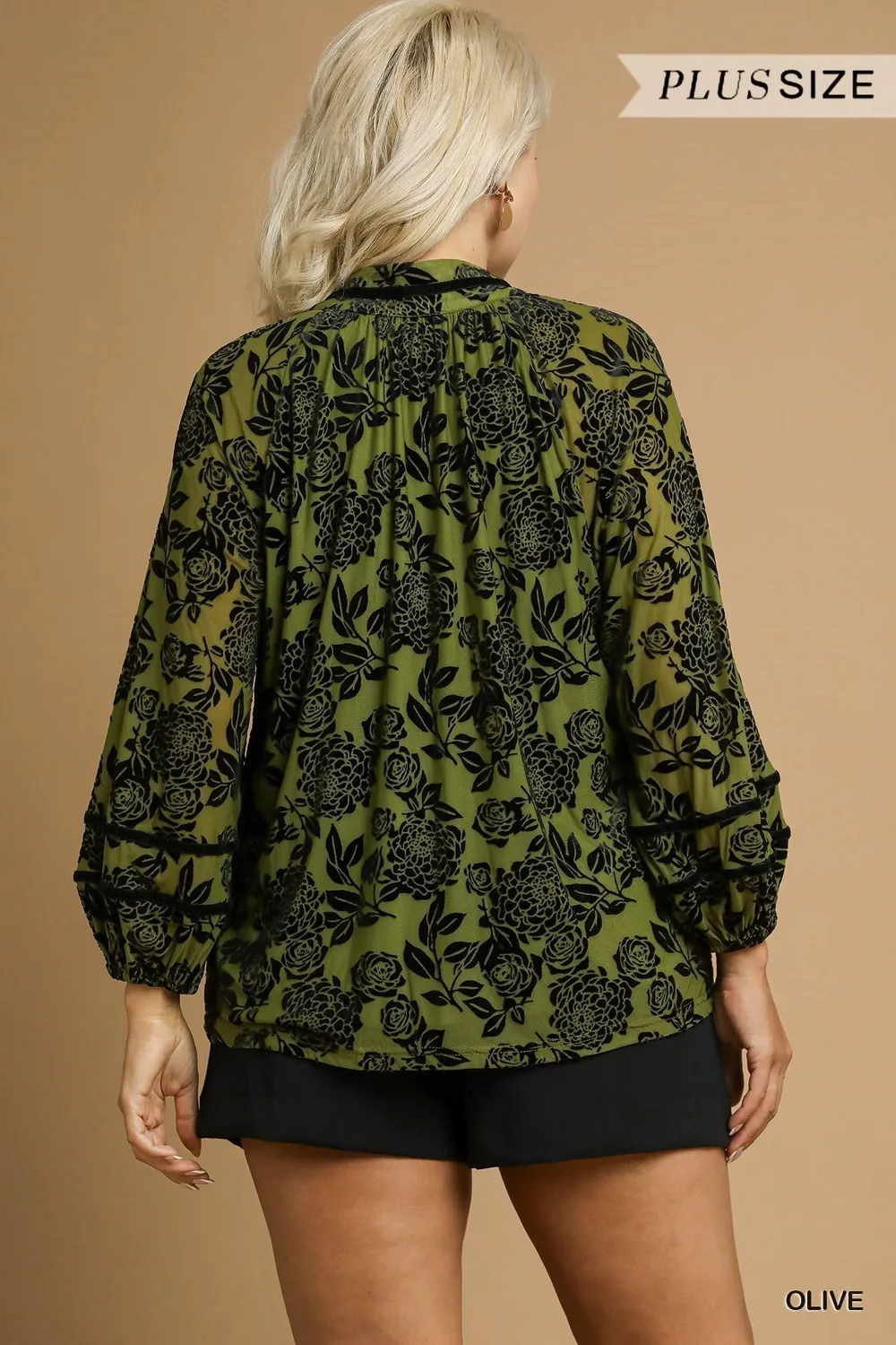 Full Size Floral Velvet Blouse with Balloon Sleeves Plus Size, image 6