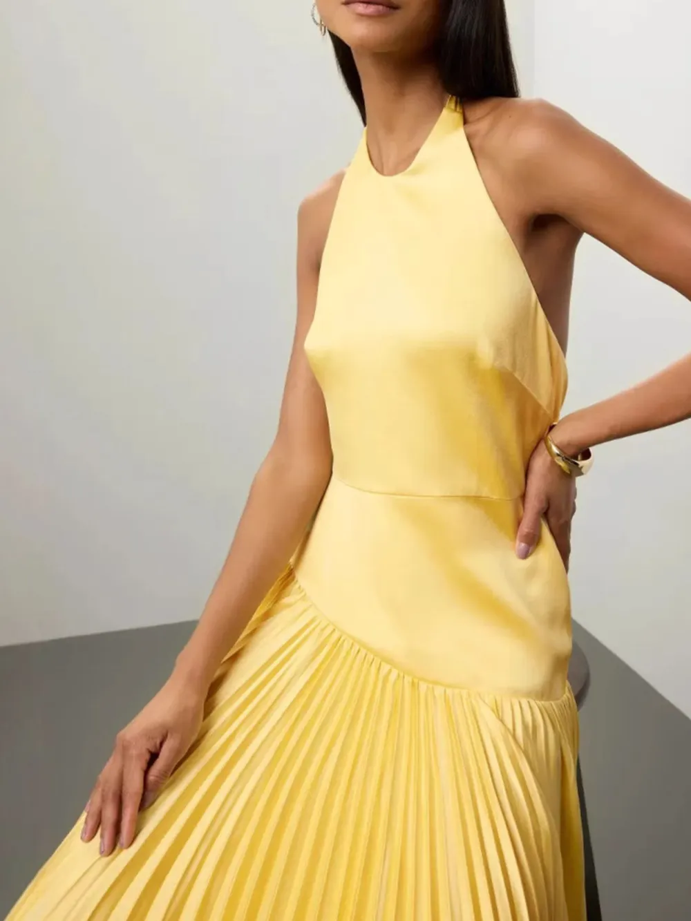 Pleated Halter Neck Maxi Dress, image 13
