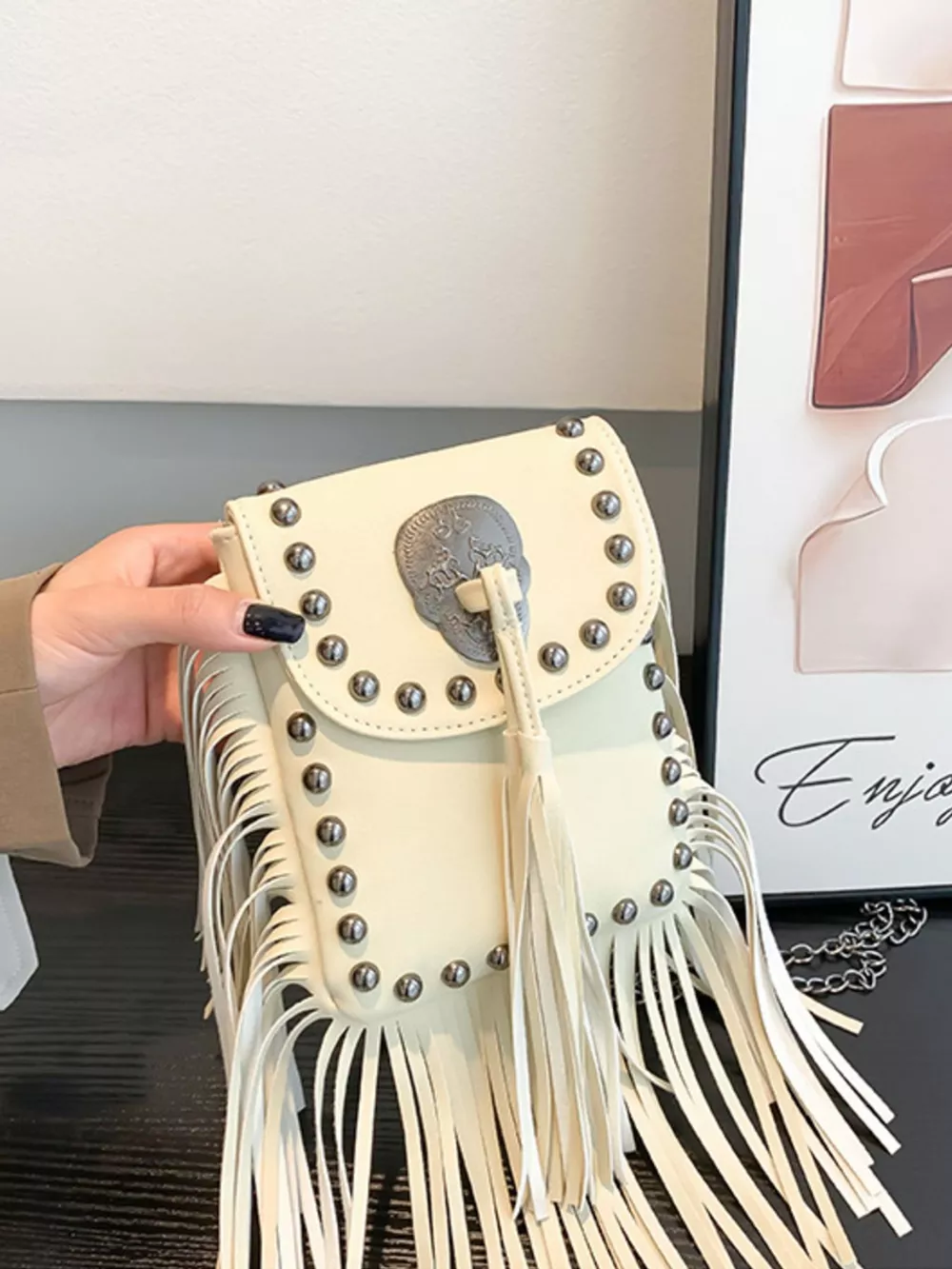 Fringe Rivet Decor Crossbody Bag, image 4