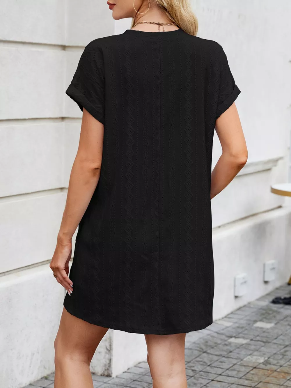 Eyelet Round Neck Casual Mini Dress, image 29