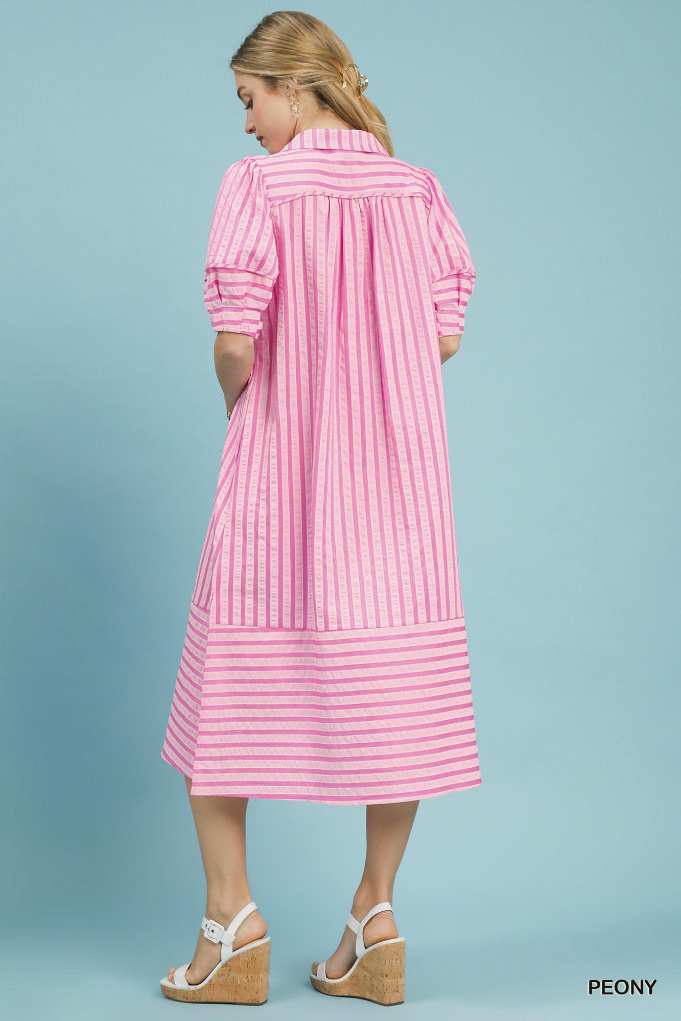 Striped Puff Sleeve Midi Dress, image 3