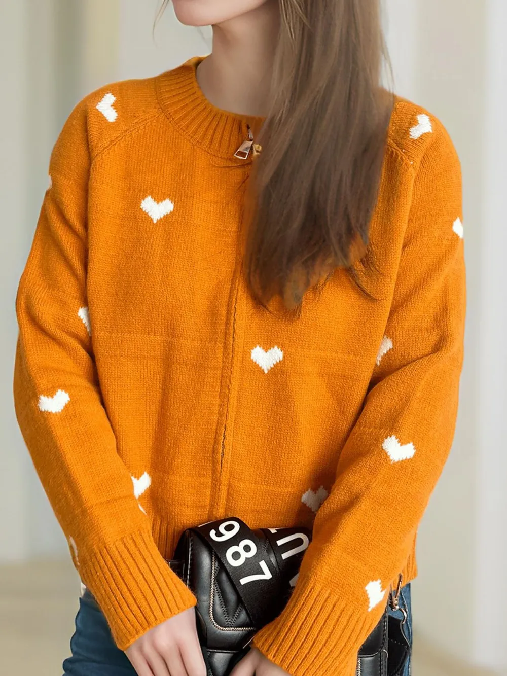 Heart Round Neck Zip Up Cardigan, image 14