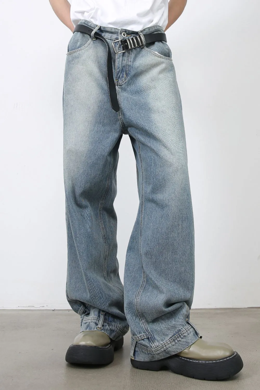 Men's Washed Loose Jeans with Pockets, image 3
