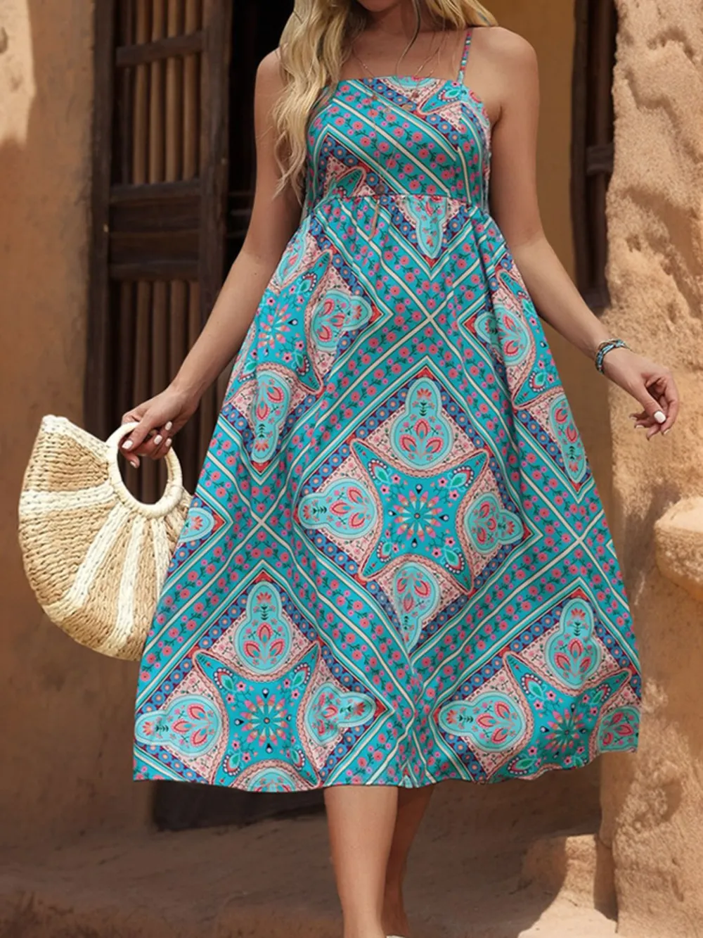 Printed Spaghetti Strap Midi Dress, image 5