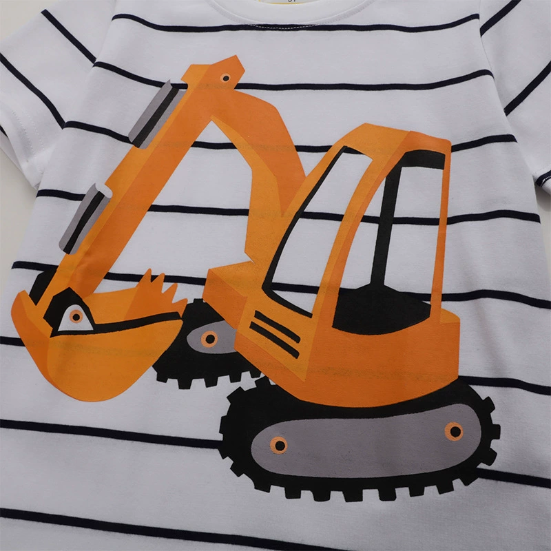 Children's Striped Excavator Round Neck T-Shirt, image 3