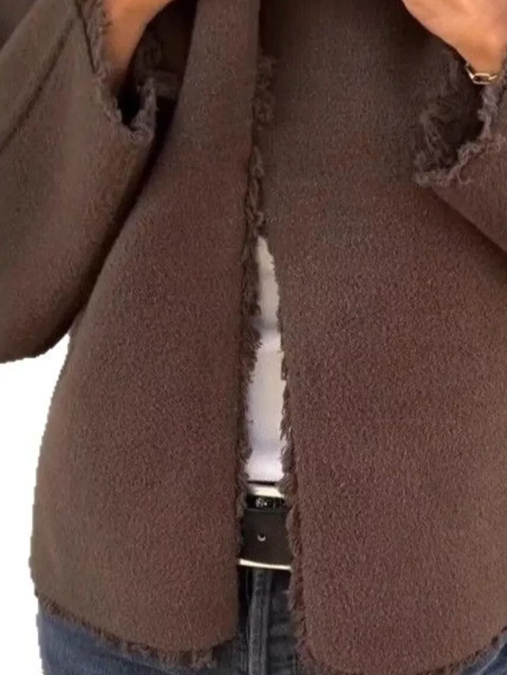 Full Size One Button Frayed Edge Cardigan Plus Size, image 7