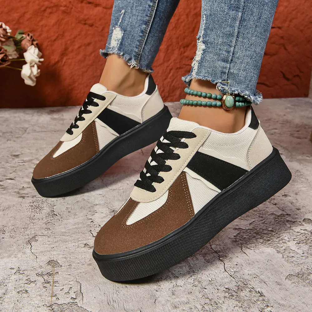 Lace Up Round Toe Contrast Sneakers, image 3