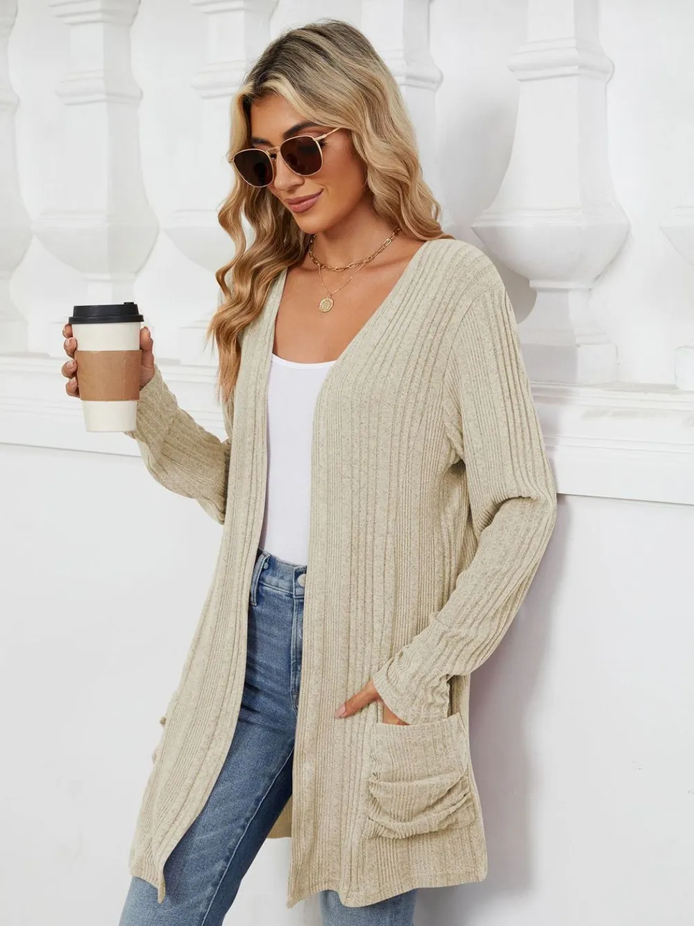 Pocketed Open Front Long Sleeve Cardigan, image 6