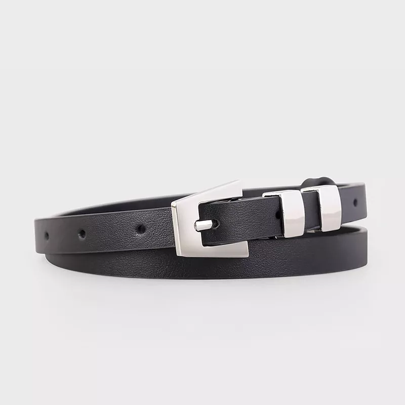Skinny Leather Belt with Silver Buckle