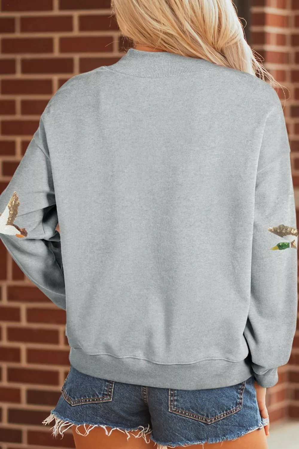 Sequin Mallard Graphic Mock Neck Baggy Pullover Sweatshirt, image 3