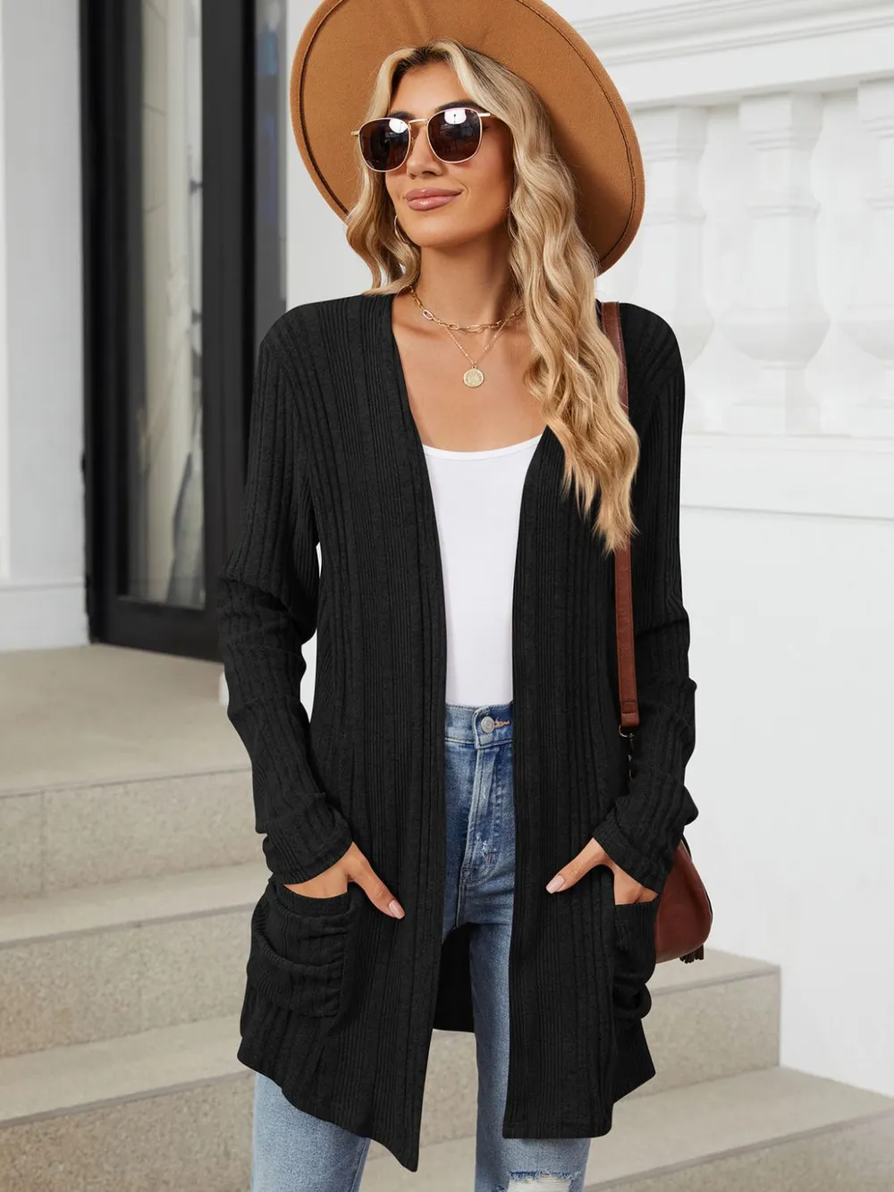 Pocketed Open Front Long Sleeve Cardigan, image 28