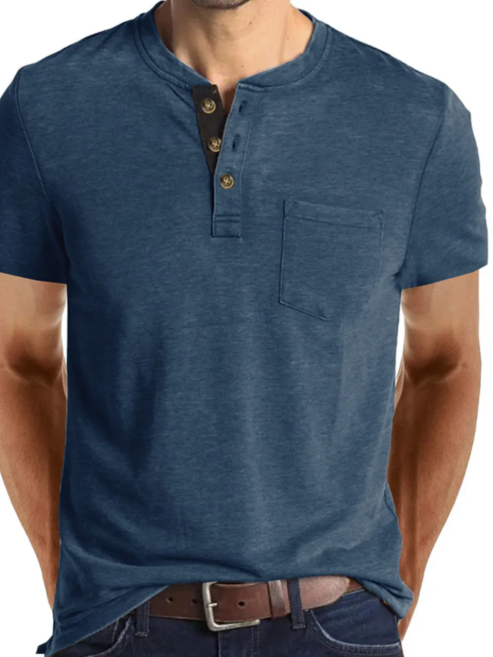 Men's Full Size Classic Henley Pocket Polo T-Shirt Plus Size, image 16